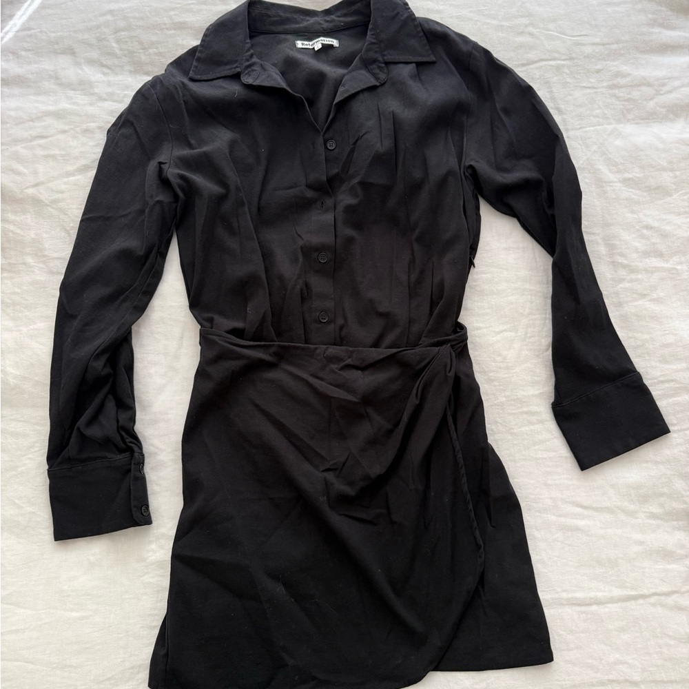 Black Wrap Shirt Dress